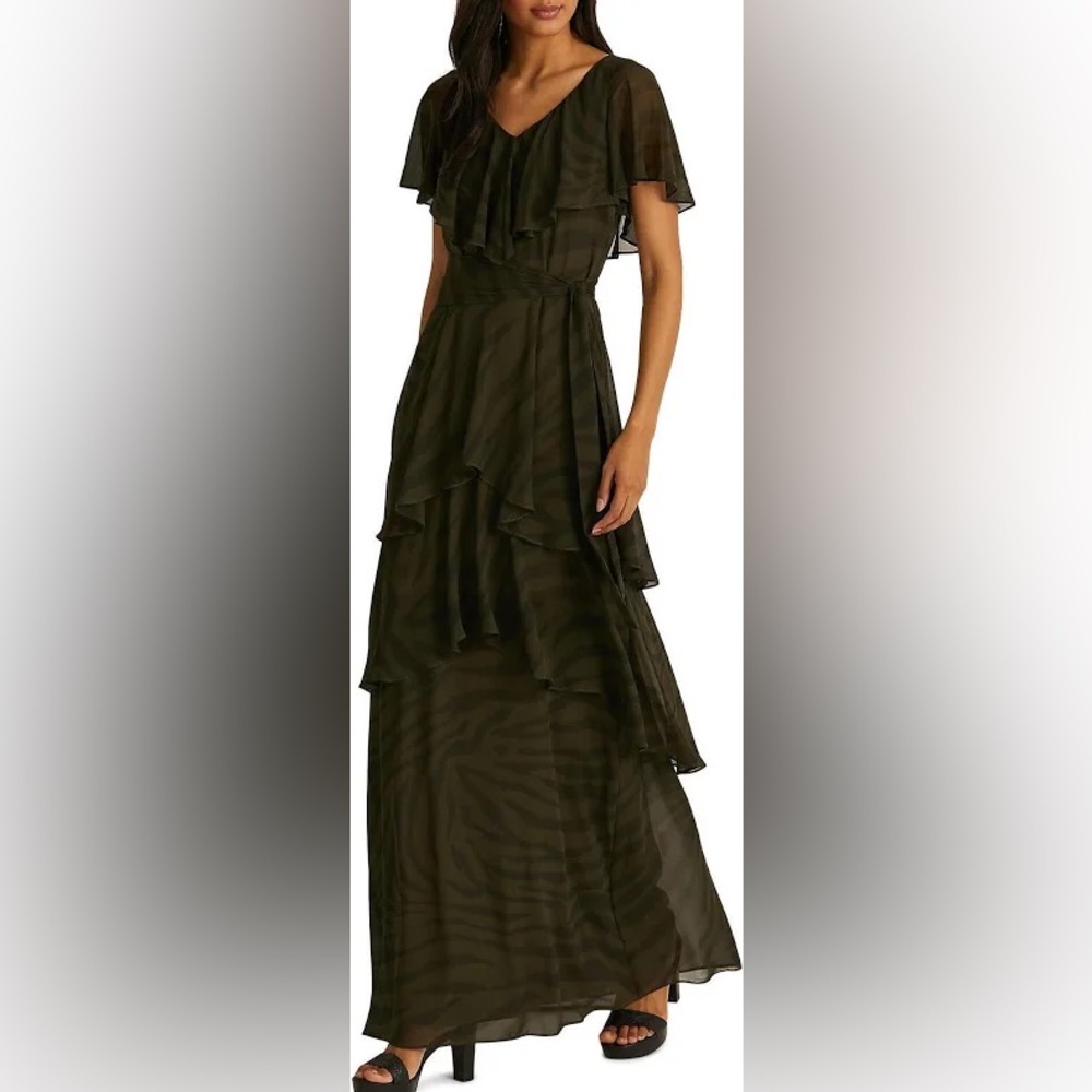 Lauren Ralph Lauren Green Ruffled Tiered Maxi Gown